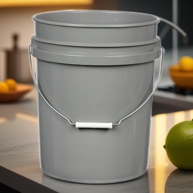 House Naturals 5 Gallon Food Grade Gray Bucket with Green Screw On Air Tight Lid (Pack of 3) BPA Free Made in USA Pails