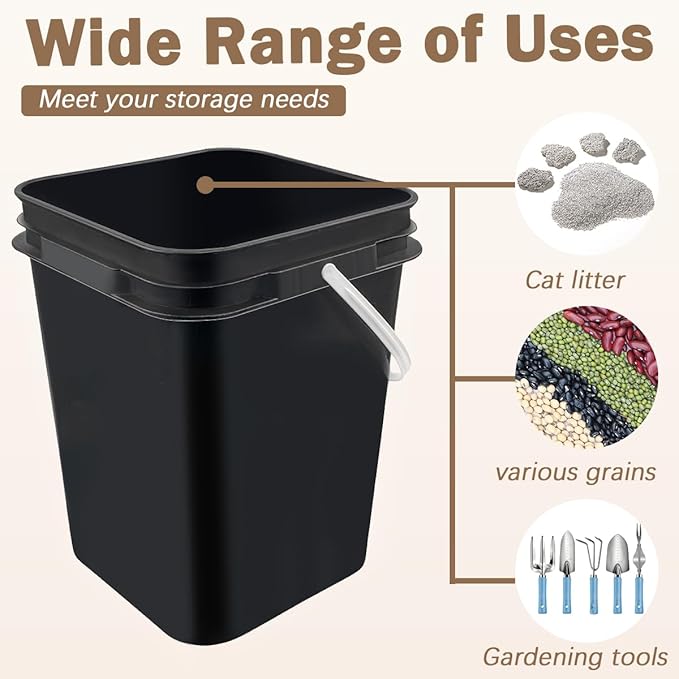 6 Pcs 5 Gallon Square Bucket with Lid,Industries Barrels with lid and Plastic Handle,Rain Buckets,Food Storage Containers DIY Label Stickers Towel and Brush for Paint Storage Tank Crafts