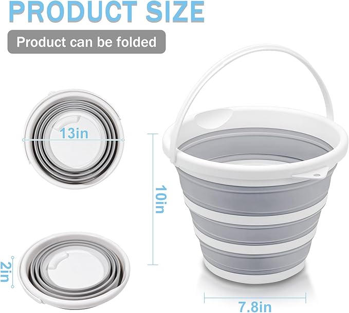 2-Pack Collapsible Buckets - 2.6 Gallon (10L) Large Capacity, Essential for RV, Garden Cleaning, Car Washing, Camping, Fishing, Multi-Purpose Durable Portable Buckets, Easy Storage, Use Anywhere