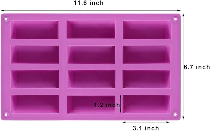 Palksky (2 Pack 12 Cavity Medium Narrow Silicone Rectangle Molds/Molds/Protein Bars mold/Energy Bars Maker for Caramel Bread Loaf Muffin Brownie Cornbread Cheesecake Pudding Soap Butter Mould