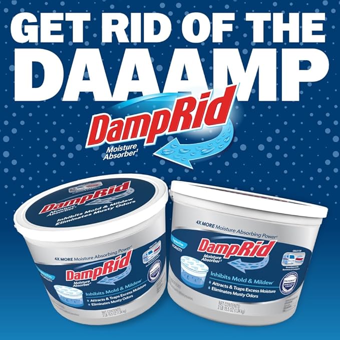 DampRid Hi-Capacity Moisture Absorber Bucket, Fragrance Free, 2 lb. 15.5 oz. & Moisture Detection Strip (2 Pack), Attracts & Traps Excess Moisture