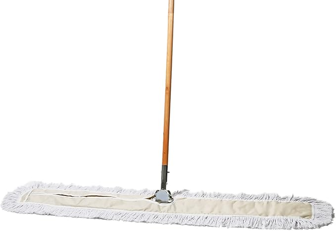 Commercial Dust Mop & Floor Sweeper, 48 in. Dust Mop for Hardwood Floors, Cotton Mop Head, Wooden Broom Handle, Industrial Dry Mop for Floor Cleaning & Janitorial Supplies