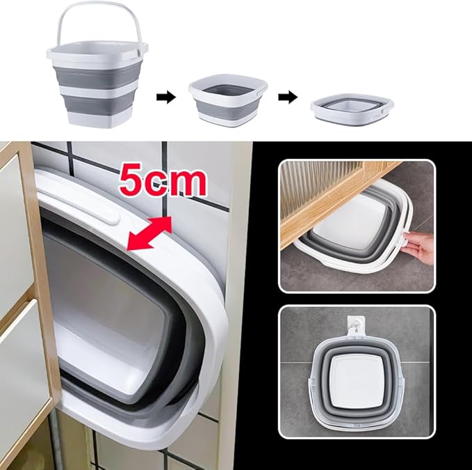 2 Pack Collapsible Plastic Bucket with Handle 0.79 Gallon (3L) Each Foldable Rectangular Tub for Cleaning Camping Essentials Space Saving Outdoor Portable Bucket for Camping