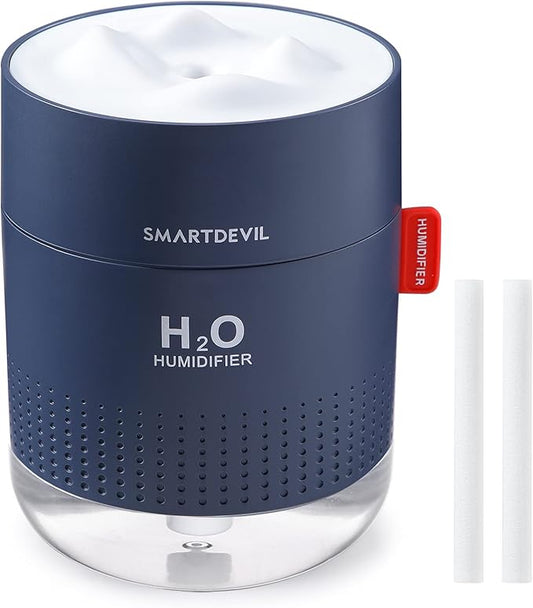 SmartDevil Small Humidifiers, 500ml Desk Humidifiers, Whisper-Quiet Operation, Night Light Function, Two Spray Modes, Auto Shut-Off for Bedroom, Babies Room, Office, Home (Dark Blue)