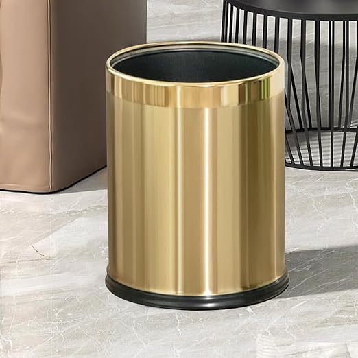 2.64 Gallon Brass Gold Bathroom Trash Can, Double Walled Wastebasket, Elegant, Modern Garbage Can for Bedroom Kitchen Hotel Cafe Office Restaurant (88J Gold