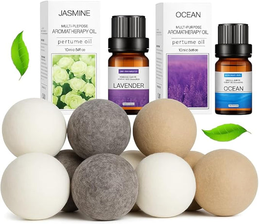 Wool Dryer Balls, Premium 9-Pack XL Natural Organic Dryer Balls, Eco-Friendly, Reusable, Chemical-Free Fabric Softener for Laundry with 3 Fragrance Oils