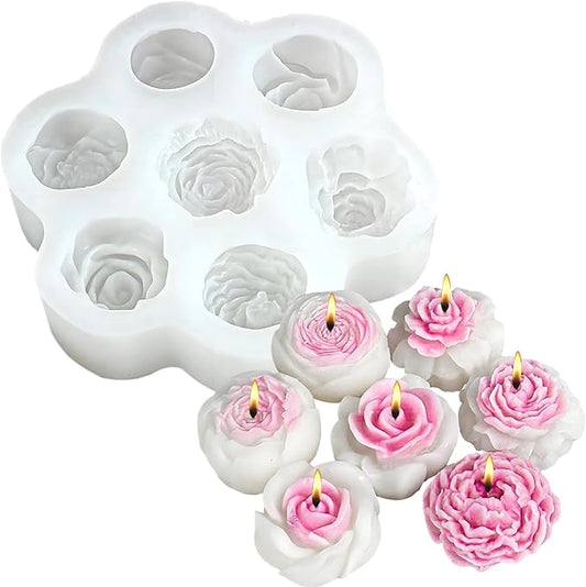 Flower Silicone Candle Molds 7 Holes Peony Rose Valentine's Day Mold for Soap Resin Handmade Cake Dessert Decoration Chocolate Cupcake Candy Ice Mold Resin Concrete Art Crafts Accessories