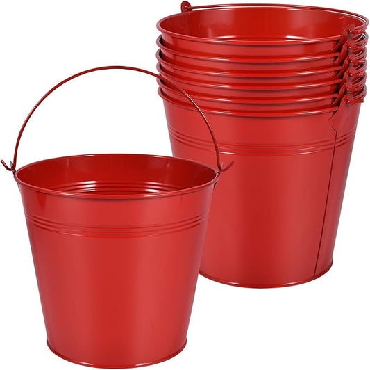OBTANIM 7 Pack Red Metal Buckets with Handle Galvanized Ice Pails for Plants, Succulents, Party Favors Organizing, Rustic Home Decor or Classrooms Pencil Storage (7.1 x 5.2 inch)