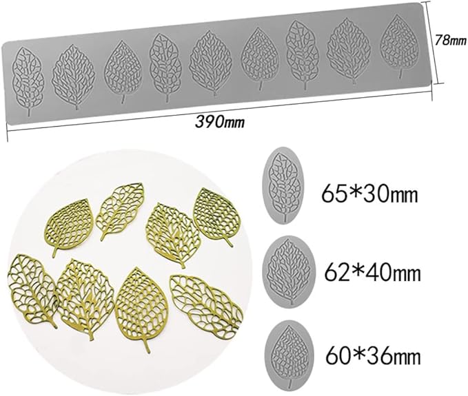 3D Hollow Leaf Fondant Lace Mold Multi Leaves Flower Candy Mold Chocolate Sugar Craft Cake Decoration Cupcake Top (J Leaf_15.6 * 3.12 * 0.12inch)