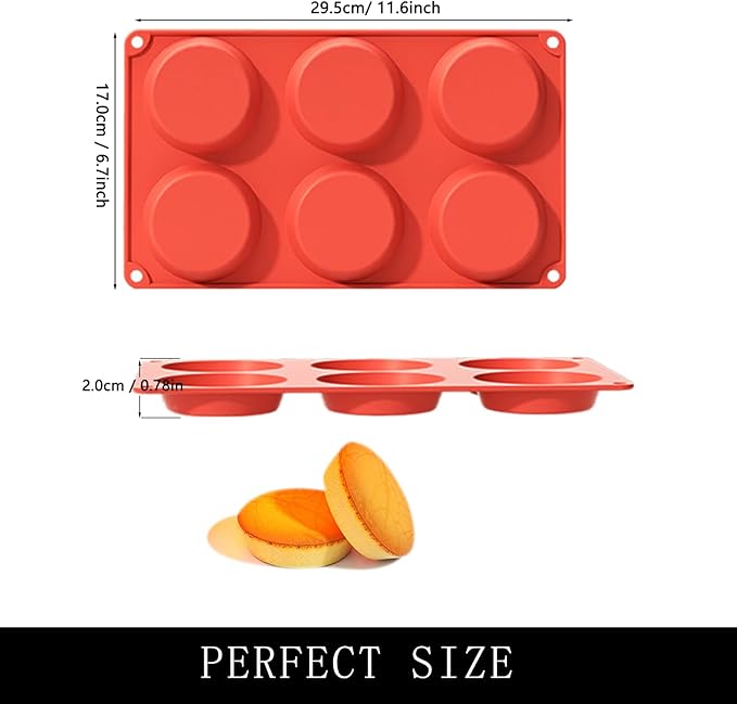 Silicone Egg Chocolate Molds 2 Packs Muffin Top Pans for Baking 3" Round Egg Bites Hamburger Corn Bread Mousse