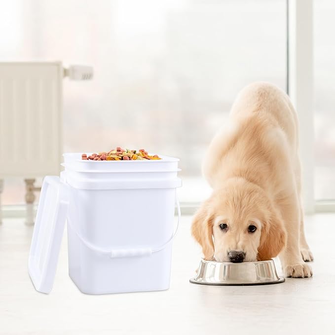 Plastic Bucket with Airtight Lid/Comfortable Handle, Heavy Duty White Pails Buckets for Storage (5 Gallon, 4 Pack)