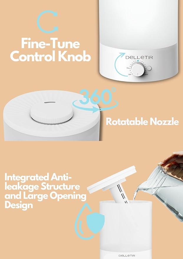 Cool Mist Humidifiers for Babies, Bedroom, Nursery, Home and Office | Super Quiet Ultrasonic Vaporizer, Large Top-Refill 3.5L, Essential Oil Diffuser, Auto Off, Easy Clean