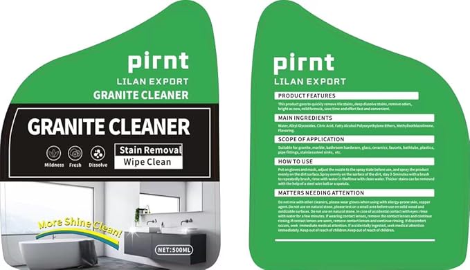 Pirnt Granite Cleaner & Sealer Spray - 500ml | Countertop, Marble, Quartz, Stone & Tile Cleaning Solution for Kitchen & Bathroom | Stain Remover & Polish | Safe for All Natural & Engineered Surfaces
