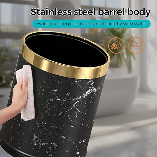 3.7 Gallon/14L Black Bathroom Trash Can Metal, Double Walled Waste Paper Basket, Bathroom Garbage Can, Elegant, Modern Office Waste Basket, for Bedroom, Kitchen, Hotel, Cafe, Business(14L black)