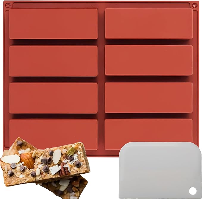 8 Cavity Rectangle Silicone Molds For Food，1 Inch Deep Chocolate Bar Baking Mold，Homemade Granola Bar/Cereal Protein Energy/Candy Bar - Set of 1