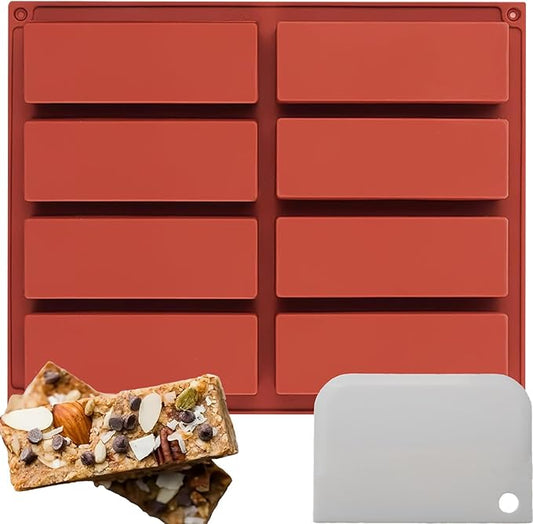 8 Cavity Rectangle Silicone Molds For Food，1 Inch Deep Chocolate Bar Baking Mold，Homemade Granola Bar/Cereal Protein Energy/Candy Bar - Set of 1