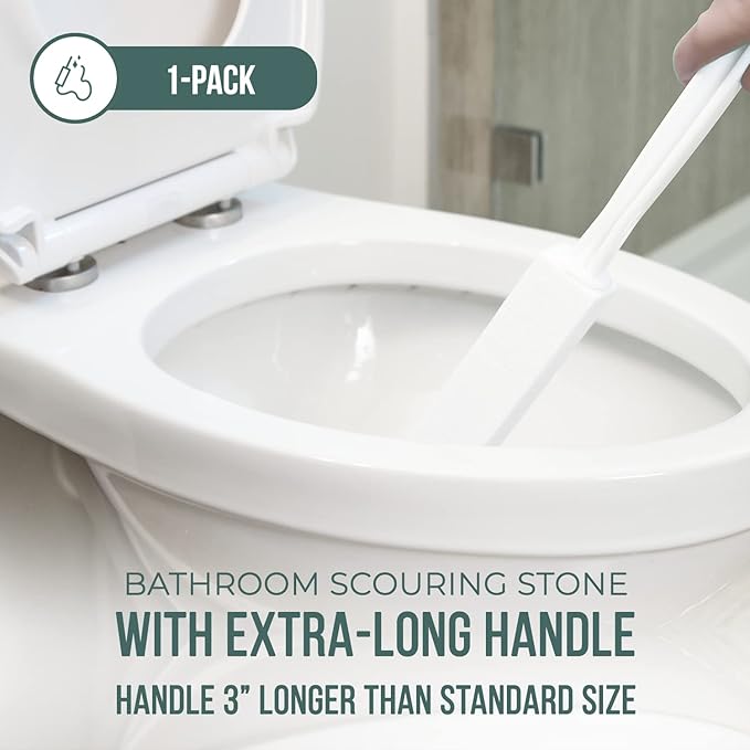 Powerstone Pumice Stone Toilet Bowl Cleaner with Extra Long Handle - 1 Pack | 3'' Longer Handle | Remove Hard Water Stains, Rings & Limescale from Toilets, Bathtubs, Sinks, Pools, BBQ