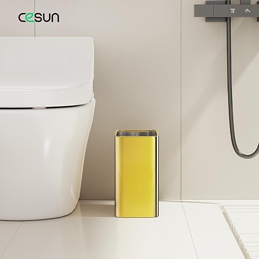 Cesun Small Bathroom Trash Can 2.1 Gallon Wastebasket, Modern Metal Garbage Can Office Waste Basket, Gold Stainless Steel Trash Bin for Bedroom, Home Office, Toilet, rv, Near Desk, Under Sink