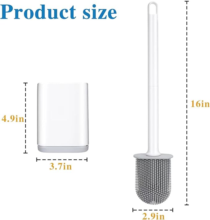 Silicone Toilet Brush and Holder Bendable Efficient Cleaning Wall Mounted Toilet Bowl Brush with Long Handle Brush Head and Silicone Bristles No Rusty Handles Problem (White)