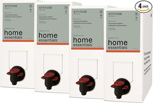 ATTITUDE Multi-Purpose Cleaner with Essential Oils, EWG Verified, Plant and Mineral-Based Ingredients, Vegan Household Products, Bulk Refill, Orange and Sage, 67.6 Fl Oz (Pack of 4)