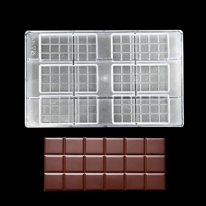 TUKE Polycarbonate Chocolate Bar Mold 6 Cavity Rectangle Premium PC Candy Molds for Baking, DIY, Home Made Chocolates - Reusable, Food-Grade, Professional Chocolate Making Mold (B_ Rectangle)