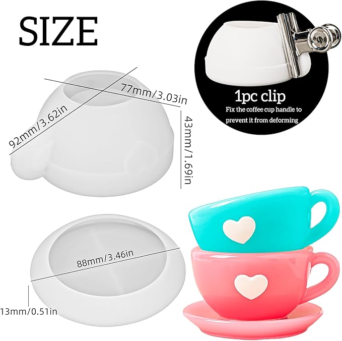 Resin Molds Coffee Cup with Saucer Silicone Mold for Resin Epoxy Casting Candle Vessel Craft Mould Jewelry Container Coaster Tray Candlestick Concrete Plaster Art Teacup Molds DIY Valentine's Day Gift