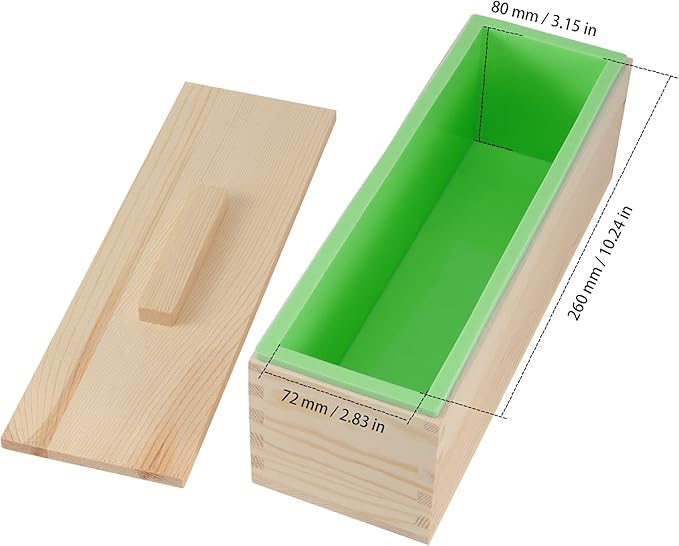 2 Pack 42oz Flexible Rectangular Silicone Soap Mold, Soap Loaf Mold with Wooden Box for Soap Making, Candle, Cake, Pudding, Chocolates, Green