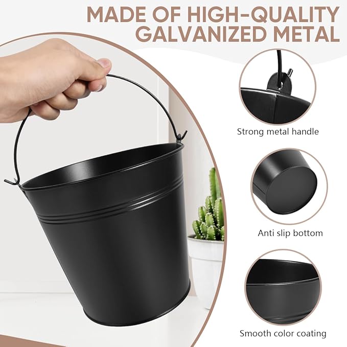 OBTANIM 7 Pack Black Metal Buckets with Handle Galvanized Ice Pails for Plants, Succulents, Party Favors Organizing, Rustic Home Decor or Classrooms Pencil Storage (7.1 x 5.2 inch)