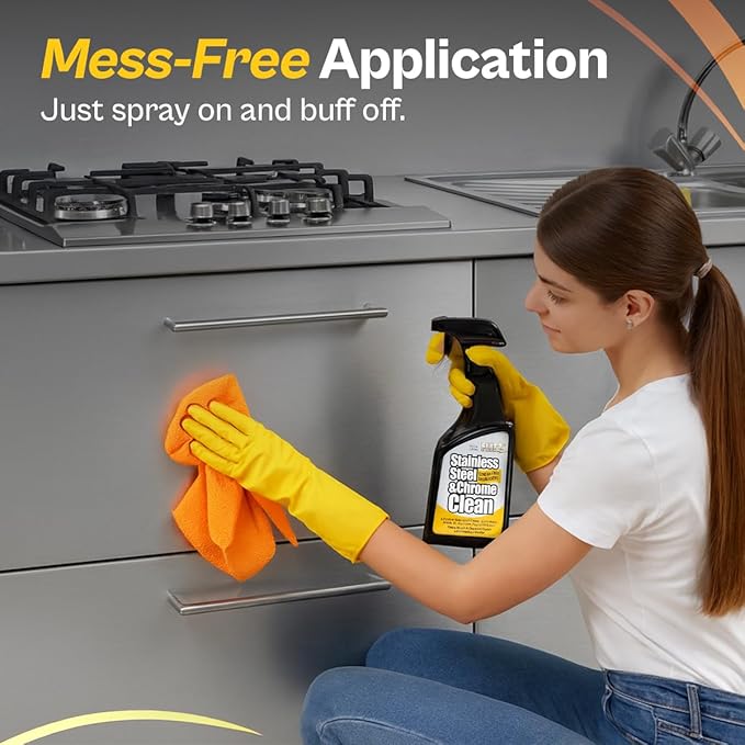 Flitz Stainless Steel & Chrome Clean - 16oz Bottle, USA-Made Stainless Steel Cleaner Spray for Appliances - Grill, Fridge, Sink Stain Remover - Also Works on Aluminum Surfaces (12 Pack)