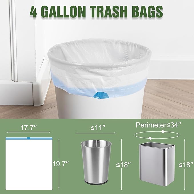 Small Trash Bags 200 Counts - 4 Gallon Trash Bags Drawstring, Small Garbage Bags for Bathroom, Office and Bedroom, White 4 Gal Trash Can Liners