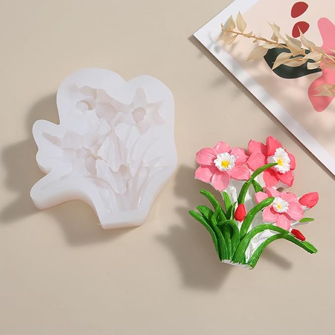 3D Flower Bouquet Candle Soap Silicone Molds Fondant Chocolate Candy Cake Decorating Mould Resin Clay Baking Pastry Tools (Narcissus)