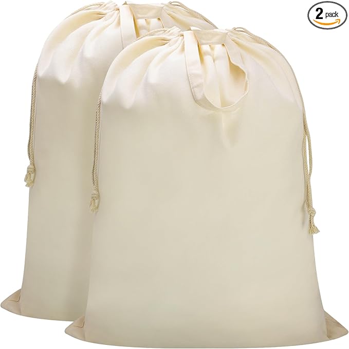 Canvas Laundry Bag 33"x 35", Thick Cotton Laundry Bag with Handles & Drawstring, Extra Large Heavy Duty Washable Basket Liner Hamper Liner Canvas Storage Sack (Beige XL, 2 Pack)