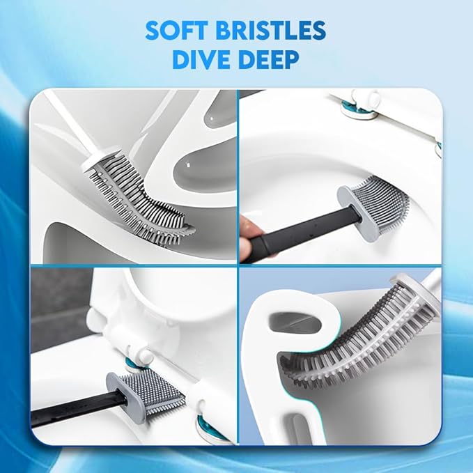 Silicone Black Toilet Brush Sets and Holder – Pack of 2 Wall Mounted Toilet Brush – Long Non-Slip Handle, Flexible Bristles for Easy Cleaning – Modern Toilet Scrubber Brush