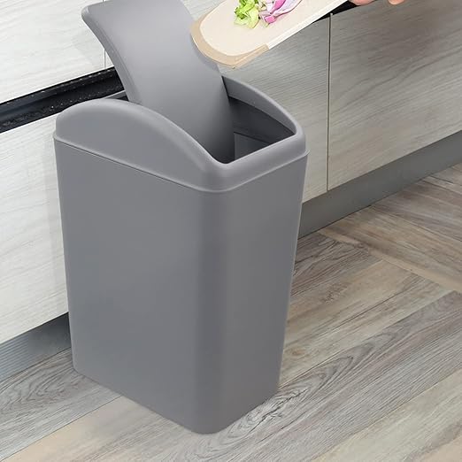 4.2 Gallon Plastic Swing Top Trash Can with Lid, Covered Swing Top Waste Basket, Gray