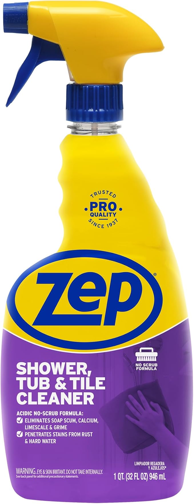 Zep Shower Tub and Tile Cleaner - 32 oz (Case of 12) - ZUSTT32PF - An Acidic, Scrub Free Formula To Dissolve Many Common Water-Related Bathroom Stains