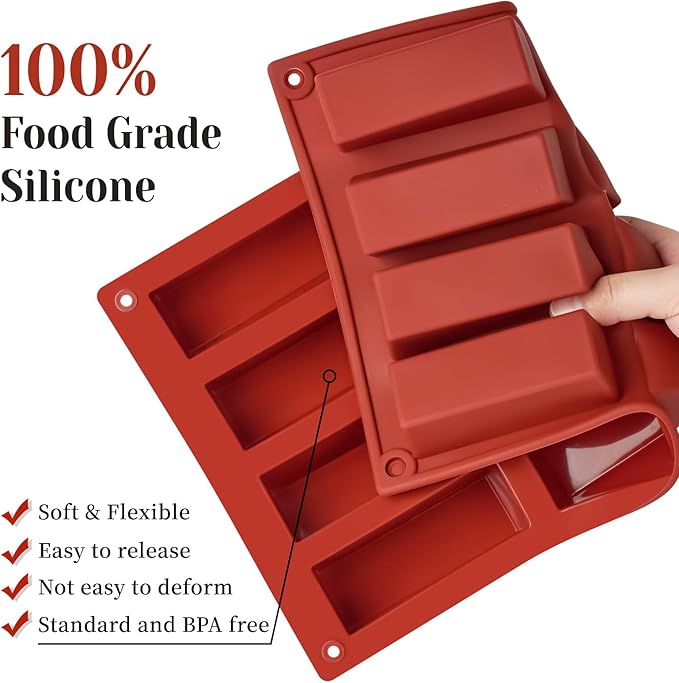 2 Pack Silicone Granola Bar Molds, 12 Cavity Rectangle Protein Bar Mold Silicone Baking Molds for Butter/Chocolate/Candy/Cereal/Energy Bars