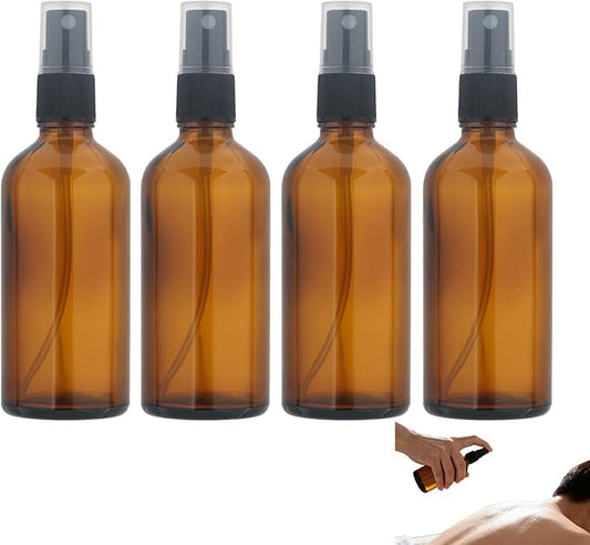 Body Oil Spray Bottle,4 Pack Amber Glass Fine Mist Spray Bottle For Body Oil,100ML(3OZ)