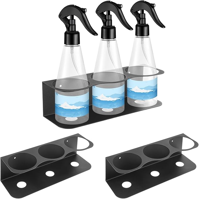 2 Pcs 3 Holes All-Purpose Spray Bottle Holder Wall Mount Heavy Duty Spray Can Holder Rack Organizer Storage for Home Garage Workspace, Heavy-Duty Powder Coated Steel Storage Rack