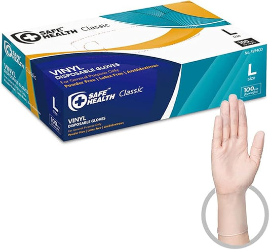 Safe Health Vinyl Disposable Gloves, Food Grade, Latex Free, Powder Free, Clear, 3 Mil, Housework, Cleaning