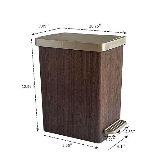 Compact Trash Can with Lid, 15 Liter/3.9 Gallon, Plastic Slim Garbage Can for Home, Bathroom, Kitchen, Office, Living Room, Bedroom, Vintage Waste Bin with Foot Pedal and Touch Top