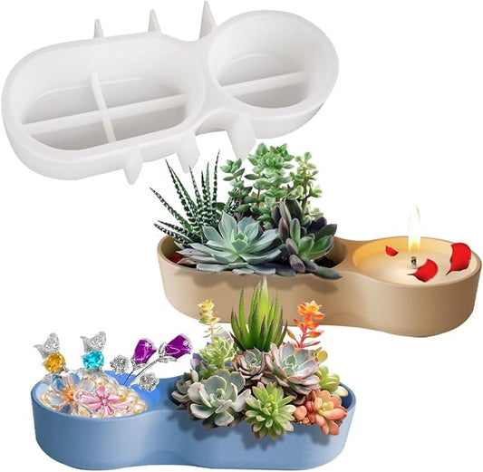 Candle Vessel Silicone Mold, Oval Bowl Silicone Molds for Resin, Flower Pot Planter Resin Molds, Jewelry Storage Box Mould, Plant Trinket Candy Tray Cement Mold Art Craft (Candle Boat)
