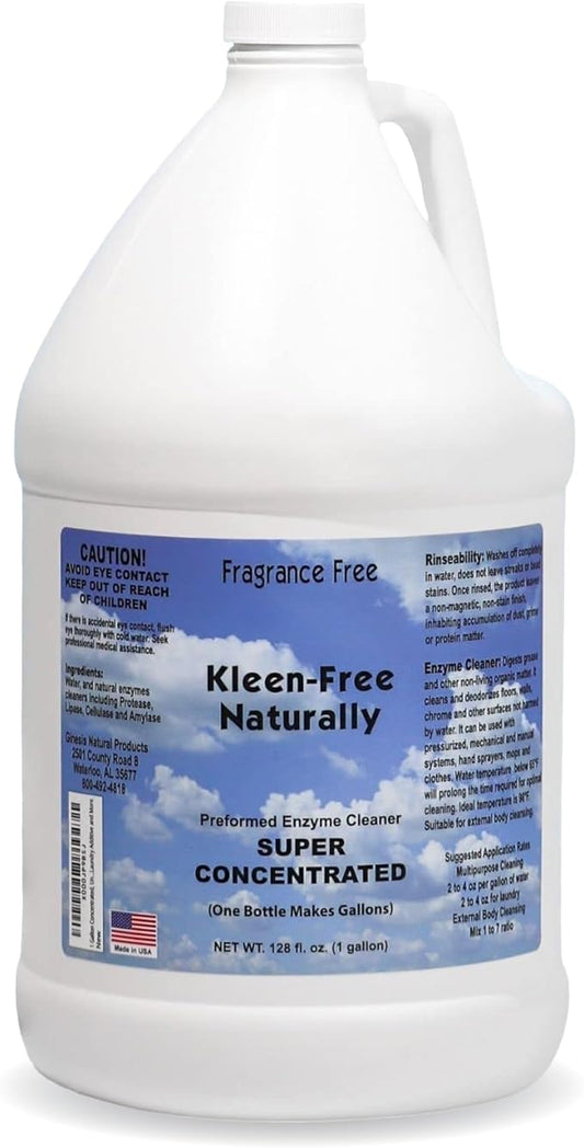 Kleen Free Naturally Enzyme Cleaner, Enzyme Solution, and Multi-Purpose Cleaner, Laundry Additive and More (Unscented, 128oz)