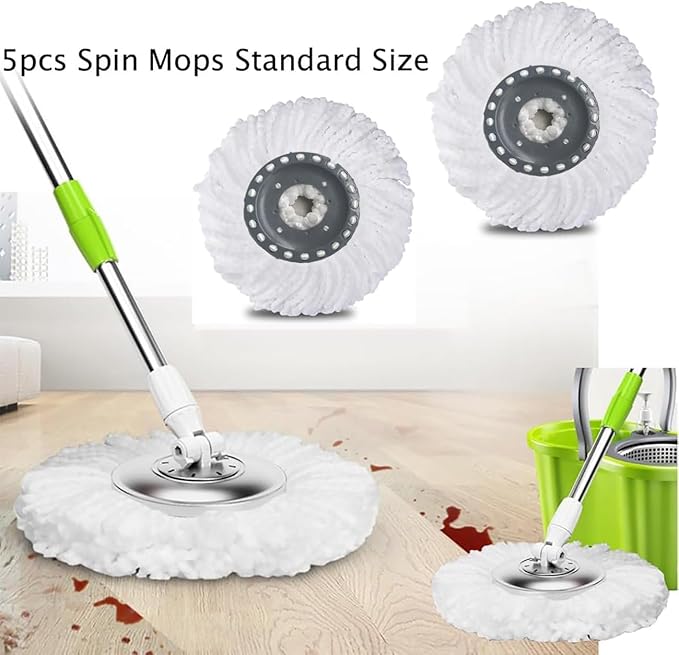 YWSHF 5 PCS Spin Mop Heads Replacement Refill for Old Hurricane Mr.Clean 360 Spin Magic Rotating Round Mop Microfibre Universal Spin Mop Heads Clean Mop Head Refill for Standard Mops (White-5PCS)