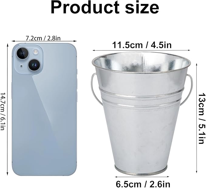 20 Pack 4.5 x 5.1 x 2.6 inch Metal Mini Buckets, Elegant Galvanized with Handles, Tin, Small, Mini Metal Pail for Party Favors, Crafts, Garden & Beach