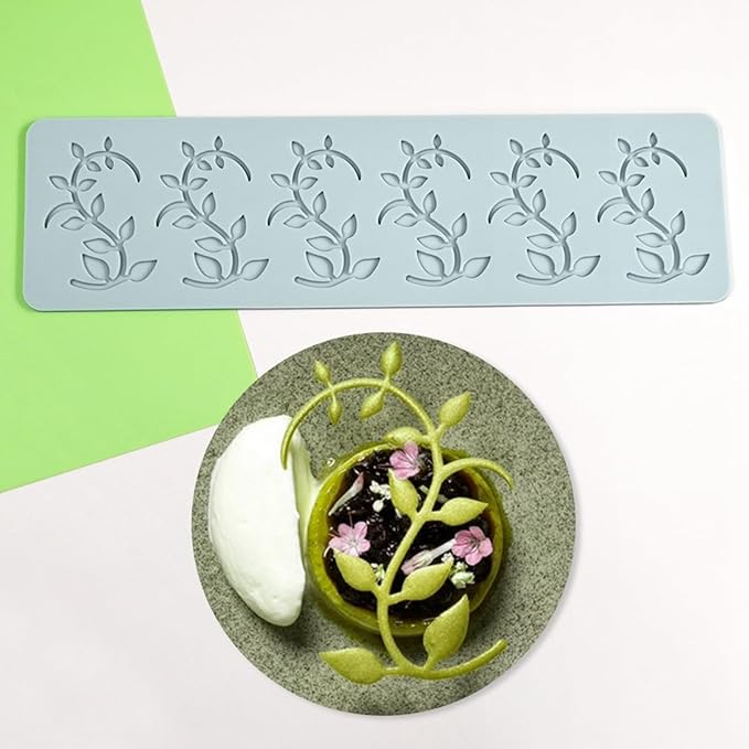TUKE Tuile Molds Silicone Curved Leaf Silicone Hollow Mold Candy Mold Lace Mat for Cake Sugar Craft Decoration Chocolate Fondant Tuille Paste Baking Gummy Mould (Curved Leaf_9.6x2.64x0.12inch)