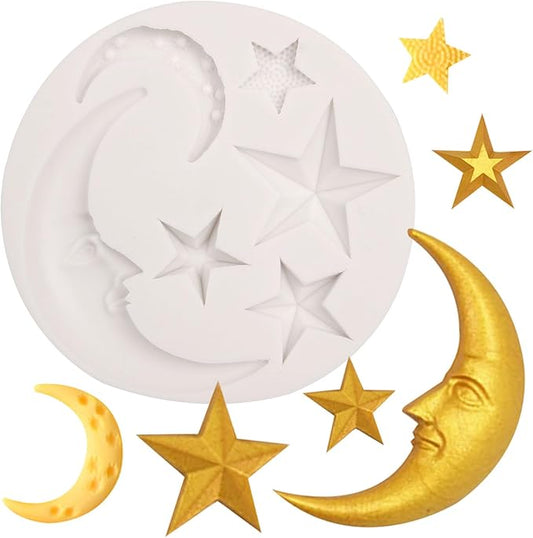 Moon Stars Silicone Fondant Molds Chocolate Candy Baking Molds for Gumpaste Sugarcraft Tool Cake Decorating Tools Epoxy Resin DIY Polymer Clay