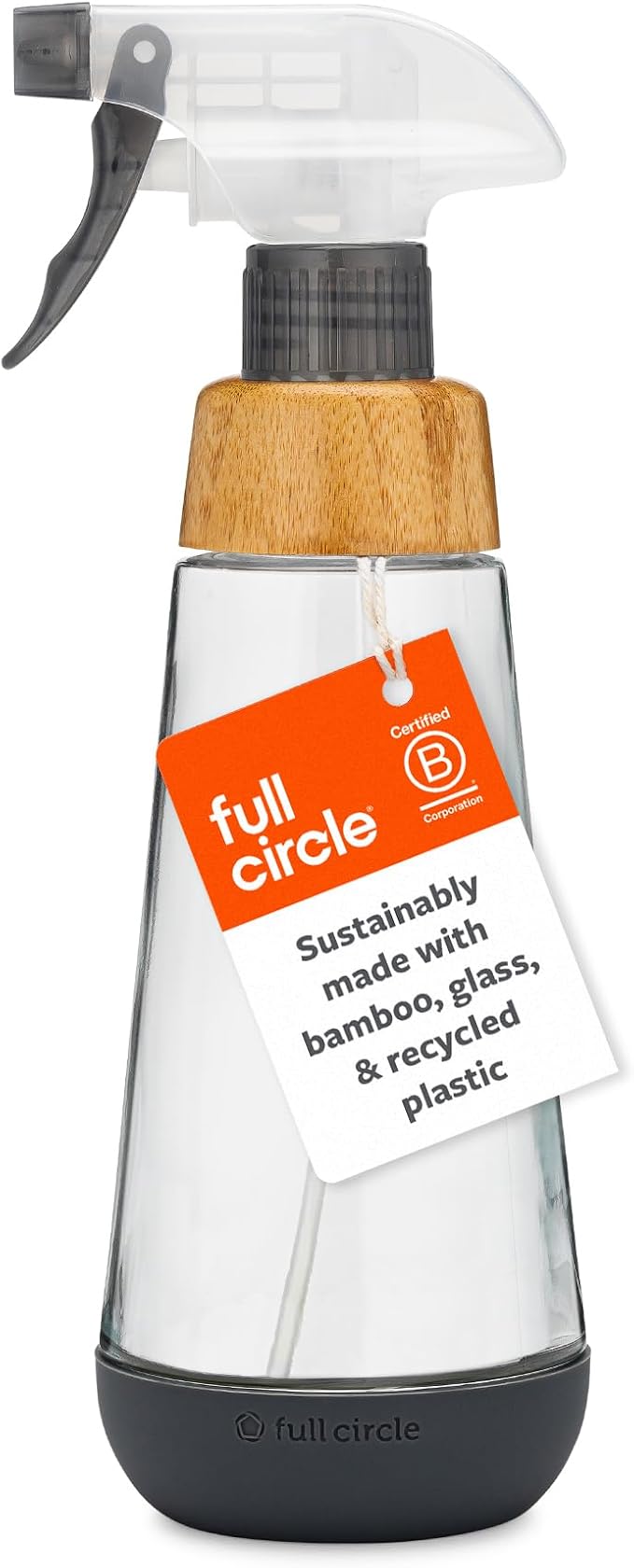 Full Circle Bottle Service-Refillable Glass Spray Bottle for Cleaning -Versatile Stream & Mist Options, Bamboo, Silicone Boot- Ideal for Non-Toxic Solutions & Plant Care, 16oz, Gray