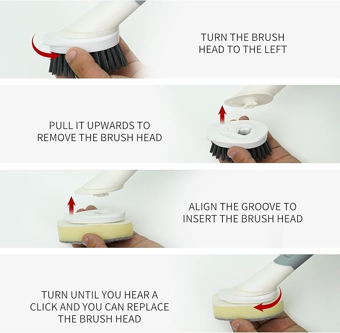 Dish Brush with Soap Dispenser, Dish Wand, Dish Sponge Set - Multi-Use Kitchen Sponges & Scrub Brush for Cleaning Dishes, Kitchen Dish Brush with Handle,4 Replacement Brush Heads