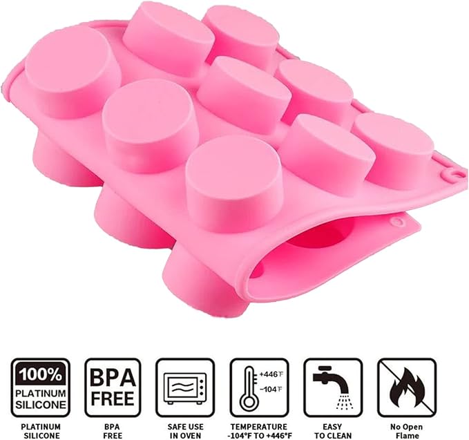 2pcs Round Silicone Molds 15 Cavity Cylinder Silicone Soap Mold for Handmade Soap, Lotion Bars, Bath Bombs, Shower Steamer,Shower Tablets,Beeswax,Candles