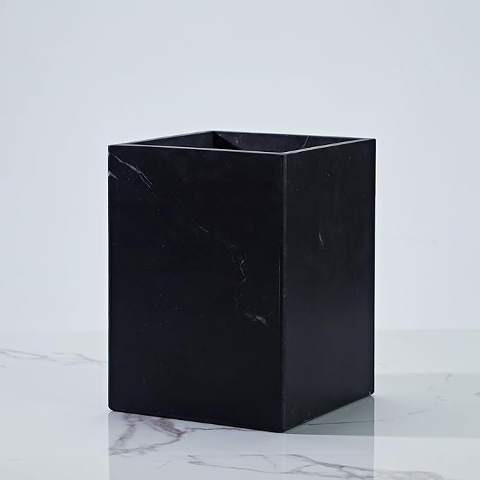 Black Marble Trash Can for Bathroom, Minimalist Theme Chic Wastebasket,Luxurious Design Rubbish Bin, Elegant Black Marble Waste Basket for Bathroom, Bedroom, Living Room